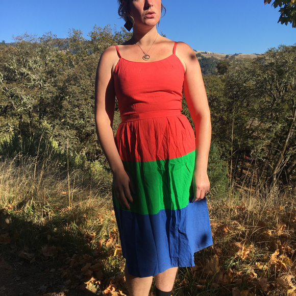 Vintage Red Green and Blue Cotton Sun Dress - Picture 2 of 5